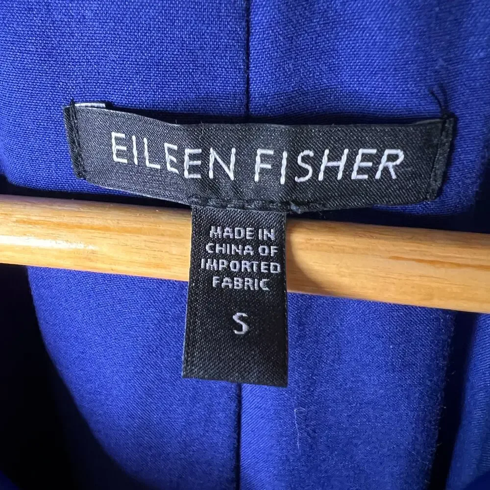 Eileen Fisher Coat Women Size Small Royal Blue A Line Button Down Trench - Picture 2 of 16